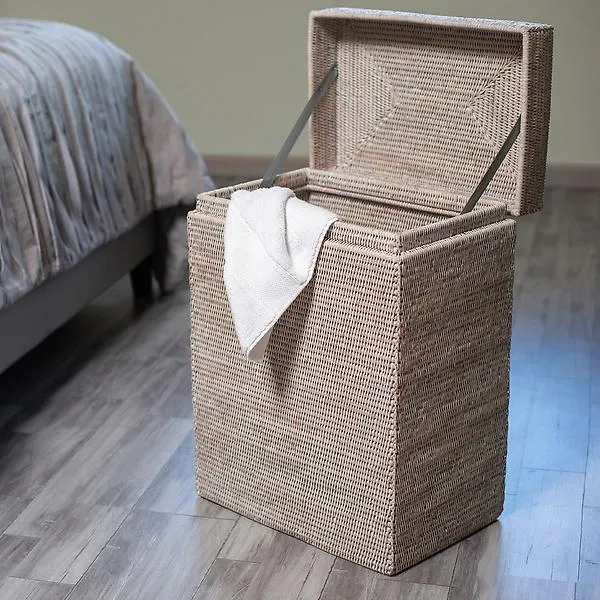 Artifacts Trading Company Rattan Rectangular Hamper White Wash