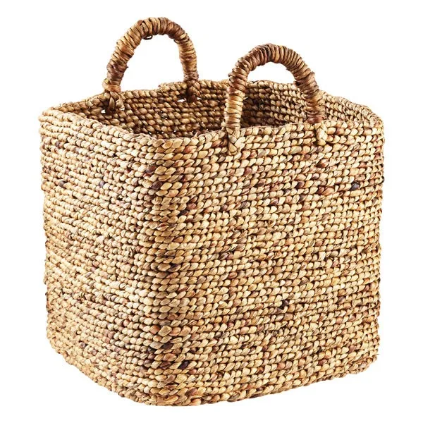 Braided Water Hyacinth Storage Cube with Handles