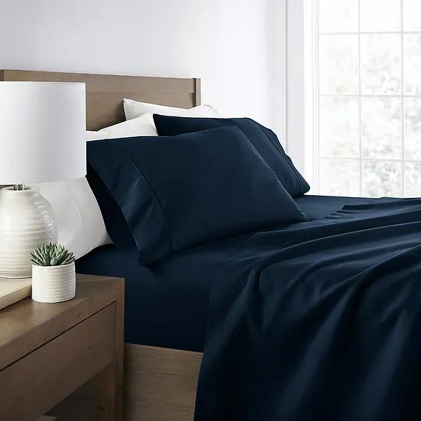 Full 4-Pc. Microfiber Solid Sheet Set Navy