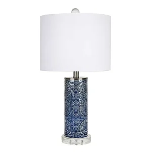 Blue Ceramic Embossed Spiro Table Lamp