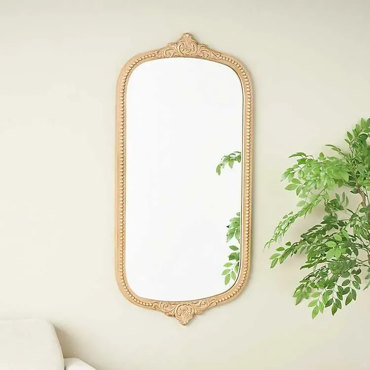 Gold Beaded Scroll Frame Wall Mirror