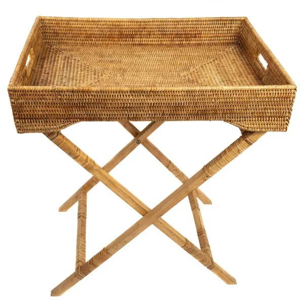 Artifacts Trading Company Butler Tray/Table with Glass Honey Brown