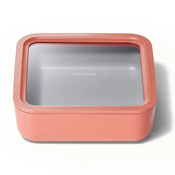 Caraway Home 10 cup Square Glass Food Container Perracotta