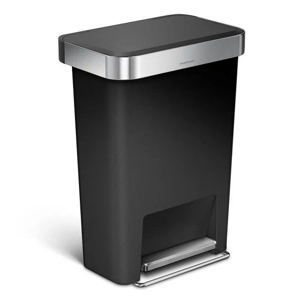 simplehuman 12 gal./45 ltr. Rectangular Plastic Step Can Black